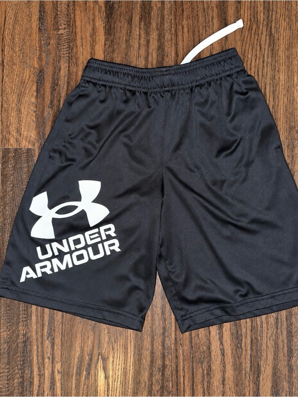Under Armour Black Youth Boys Athletic Shorts with White Logo